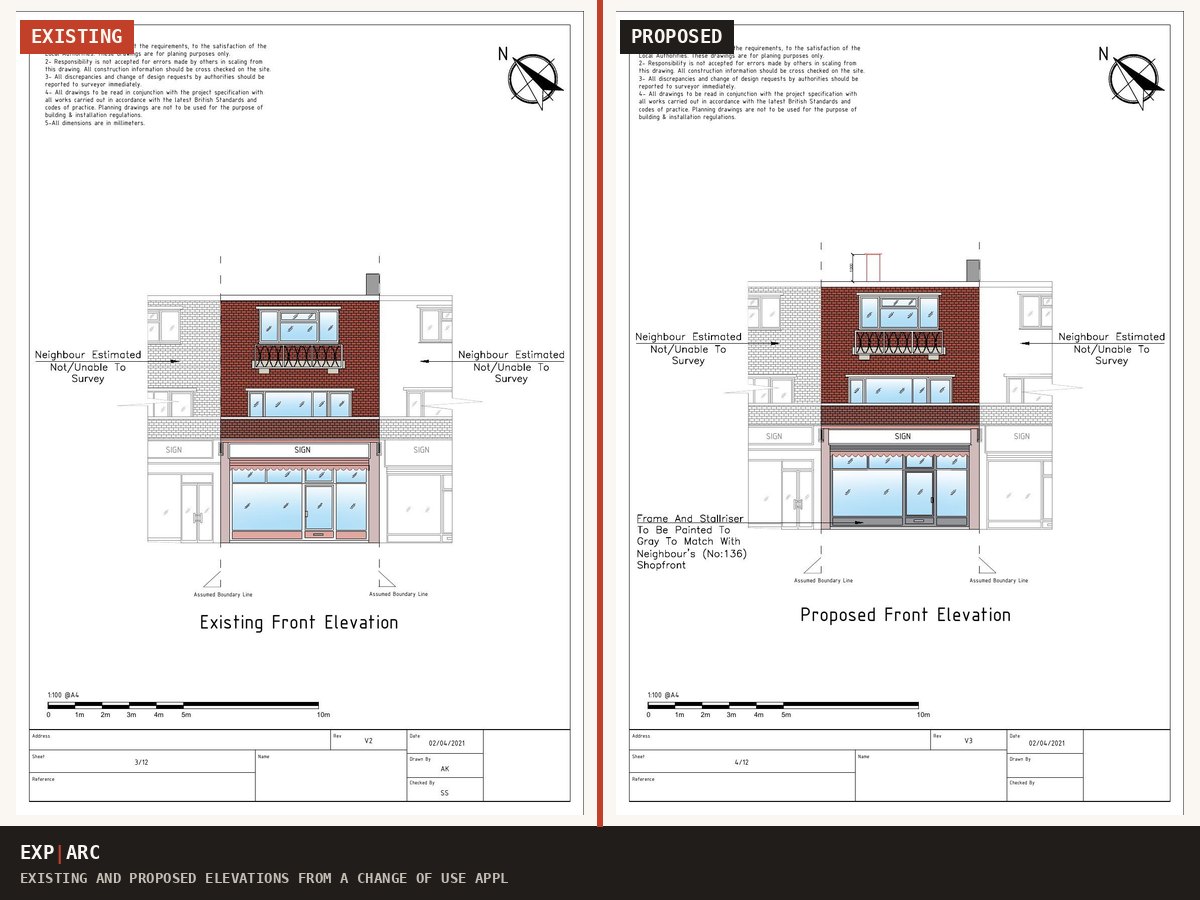 Existing and proposed change of use elevations